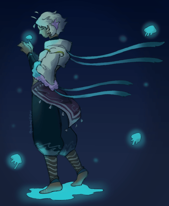 short minimal(?) rendered animation of a friends oc for artfight, talking to jellyfish on the seafloor short minimal(?) rendered animation of a friends oc for artfight, talking to jellyfish on the seafloor