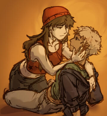 halfbody sketch of my friends 2 ocs, fully colored