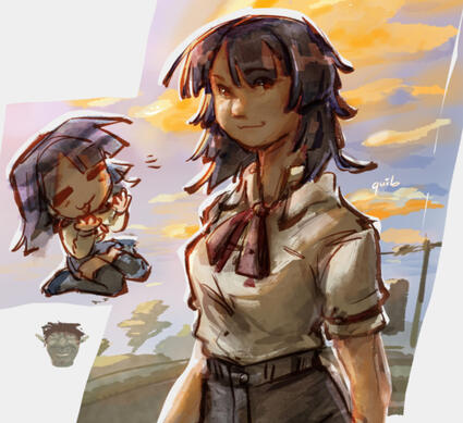 rendered halfbody sketch of a student(?)